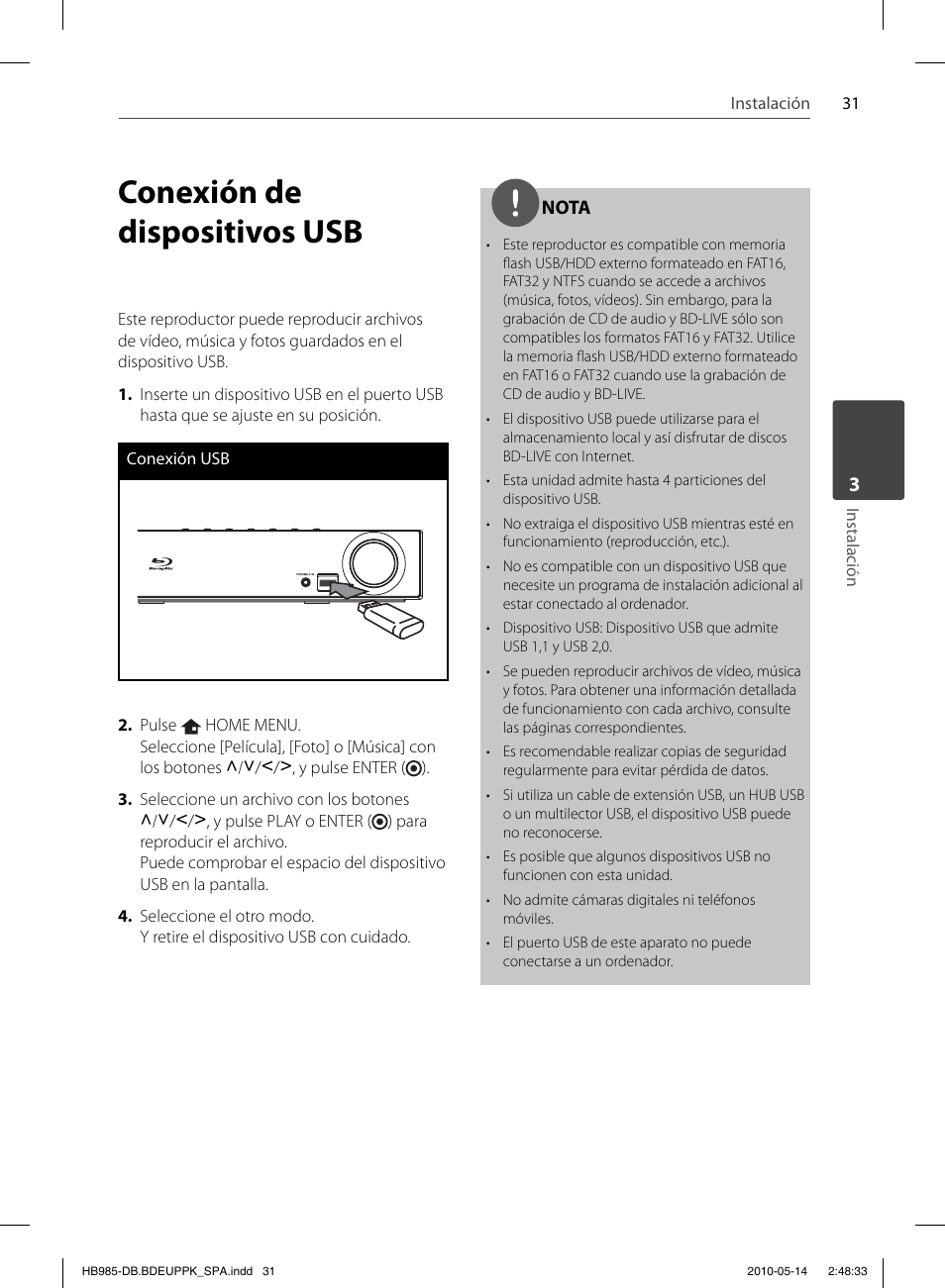 Conexión de dispositivos usb | Pioneer BCS-303 User Manual | Page 327 / 448