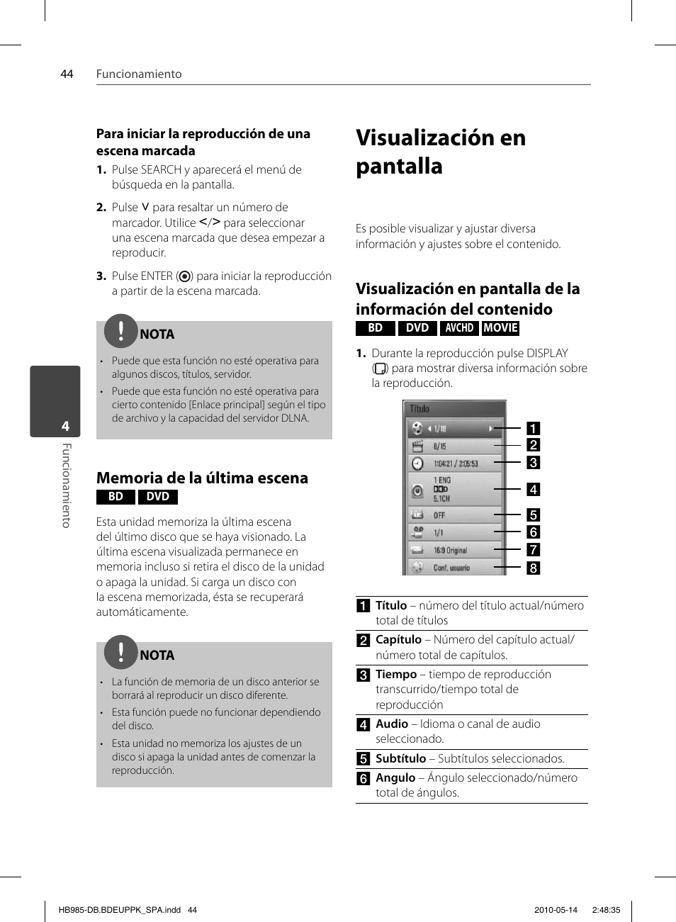 Visualización en pantalla | Pioneer BCS-303 User Manual | Page 340 / 448