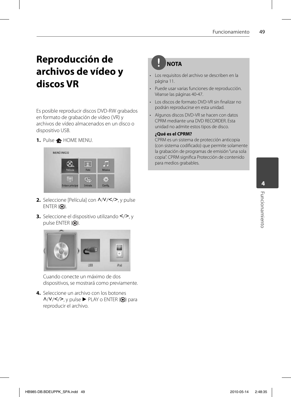 Reproducción de archivos de vídeo y discos vr | Pioneer BCS-303 User Manual | Page 345 / 448