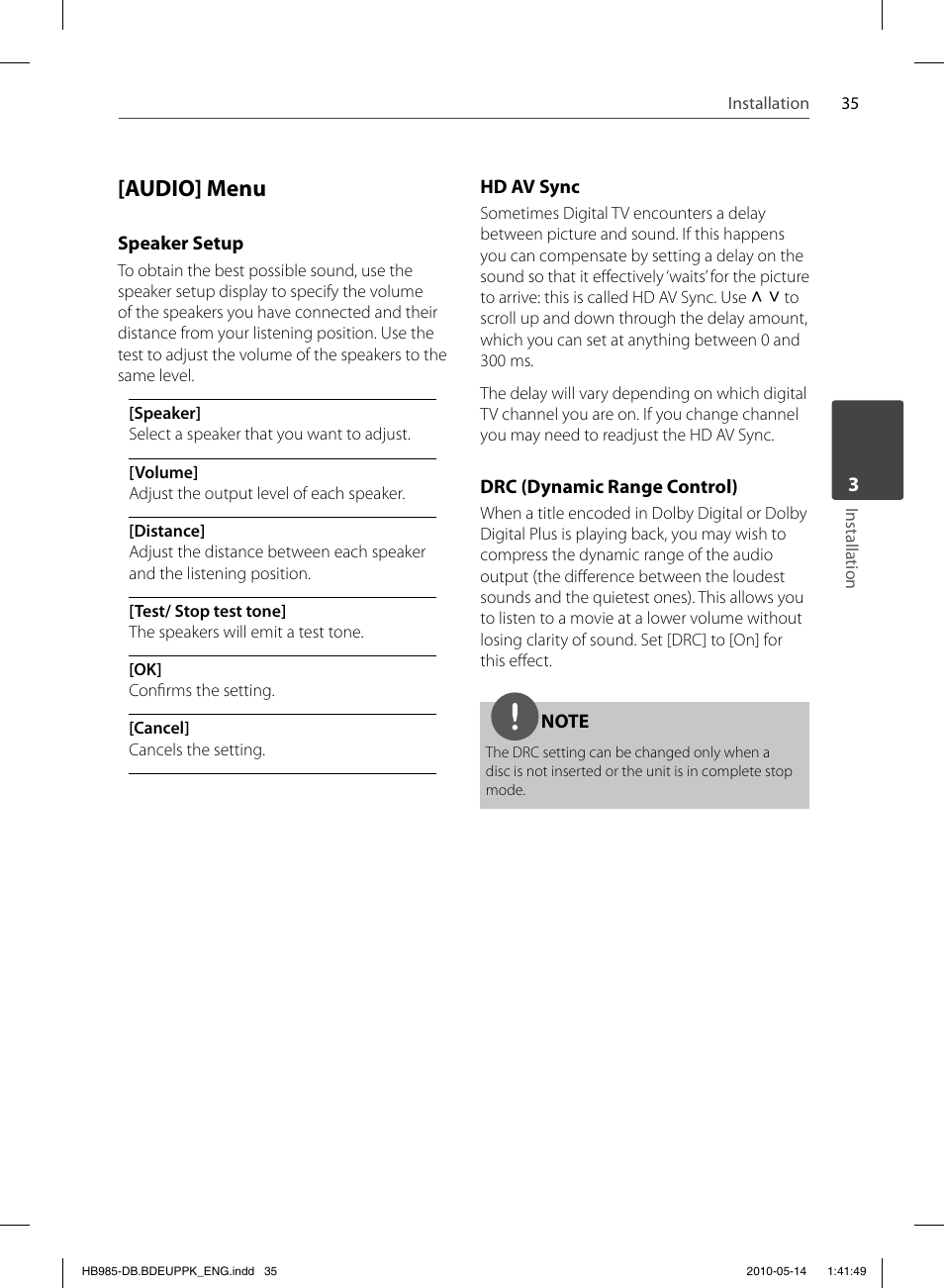 Audio] menu | Pioneer BCS-303 User Manual | Page 35 / 448