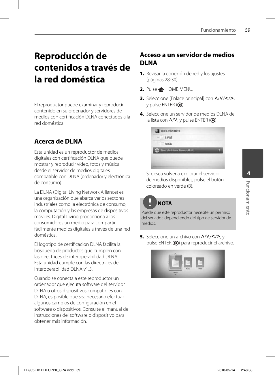 Acerca de dlna, Acceso a un servidor de medios dlna | Pioneer BCS-303 User Manual | Page 355 / 448