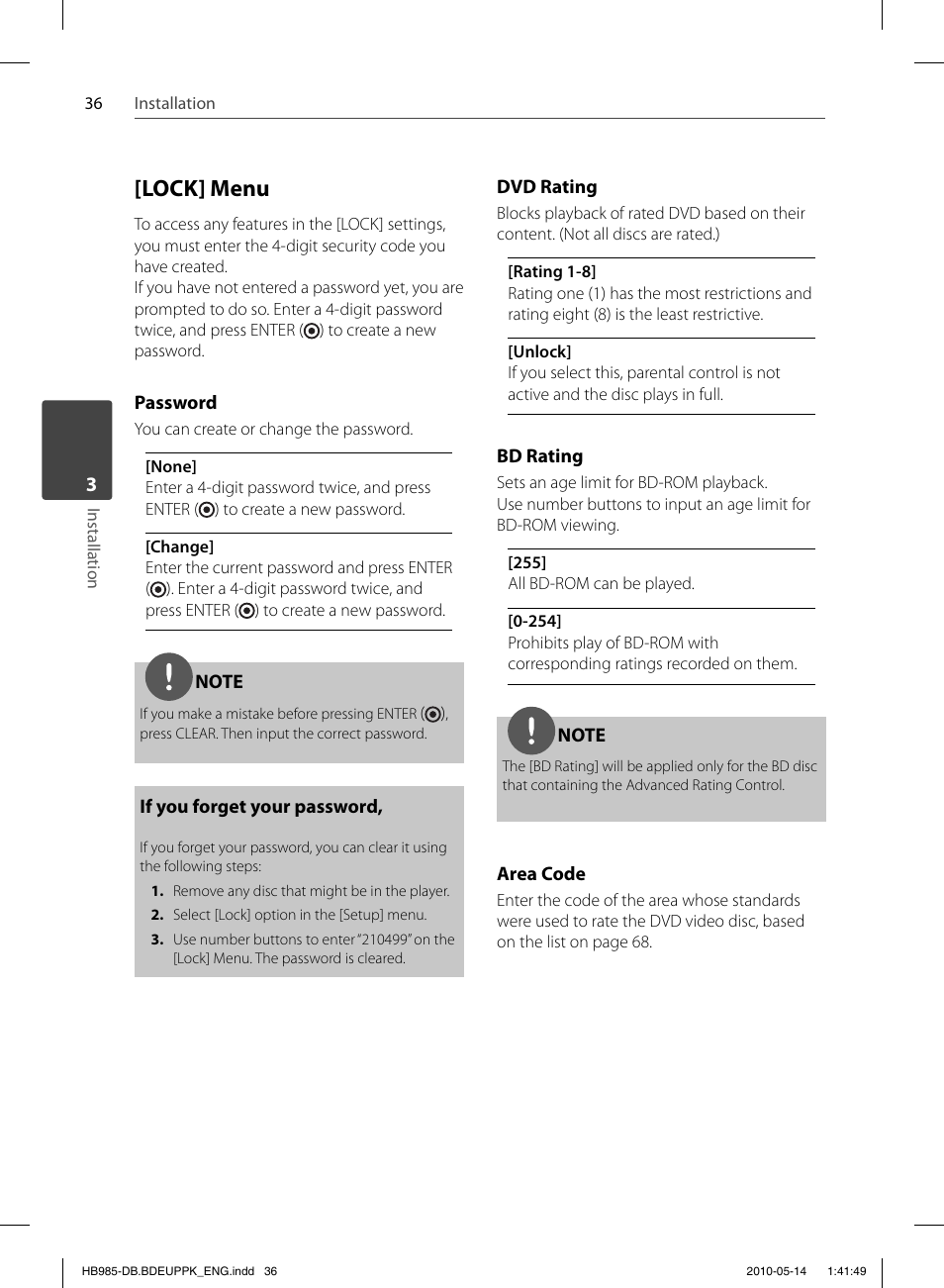 Lock] menu | Pioneer BCS-303 User Manual | Page 36 / 448