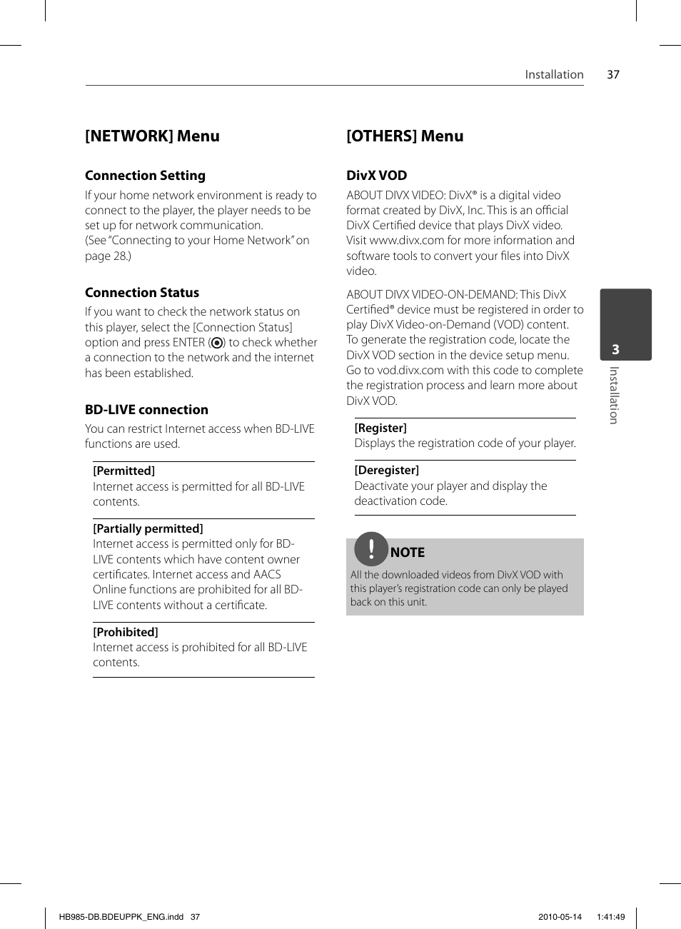 Network] menu, Others] menu | Pioneer BCS-303 User Manual | Page 37 / 448