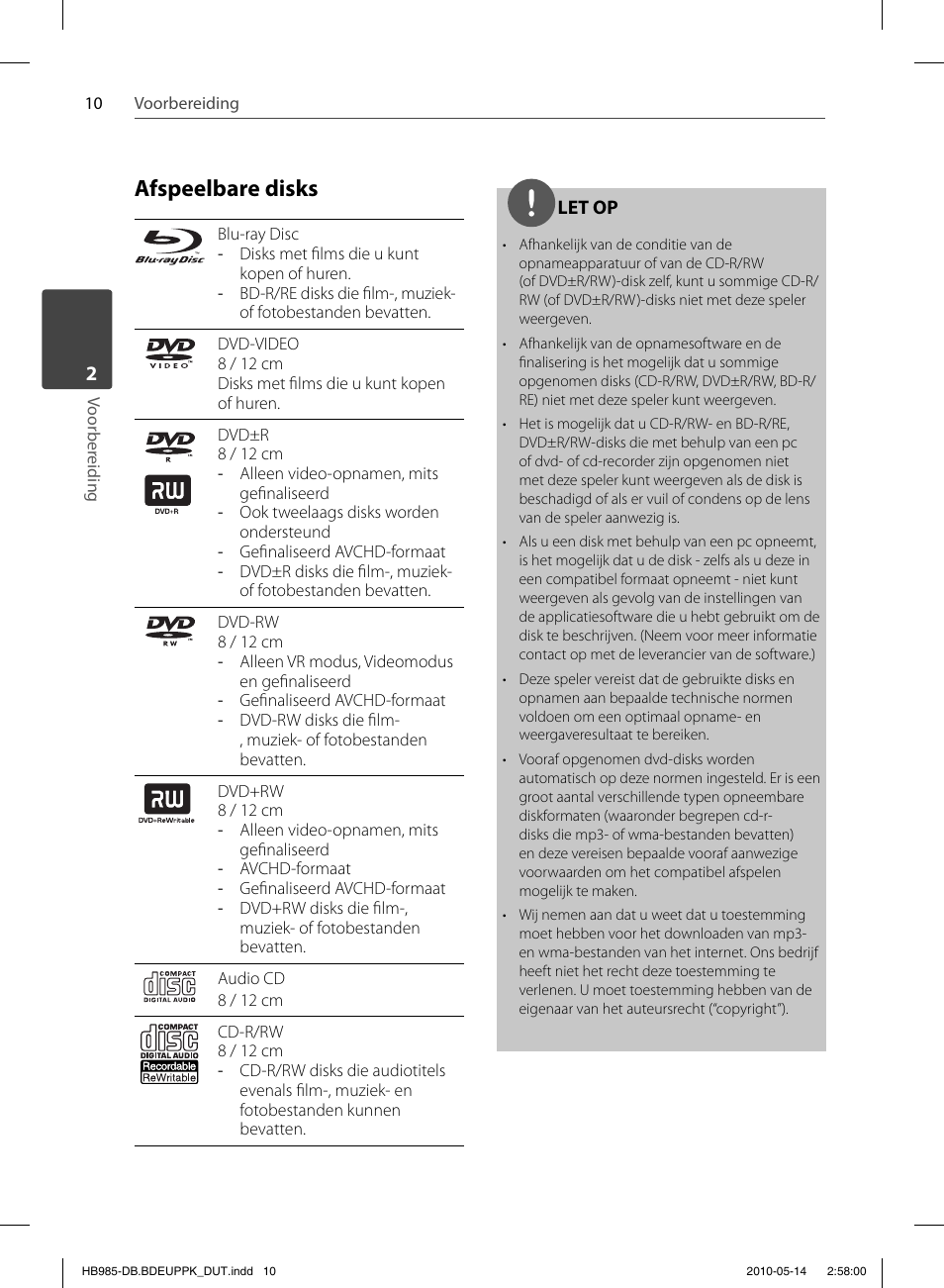 Afspeelbare disks | Pioneer BCS-303 User Manual | Page 380 / 448