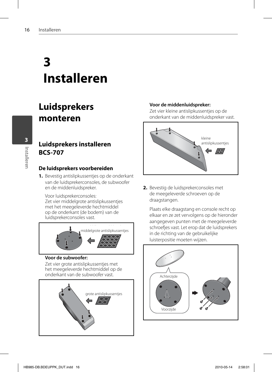 3 installeren, Luidsprekers monteren, Luidsprekers installeren bcs-707 | Pioneer BCS-303 User Manual | Page 386 / 448