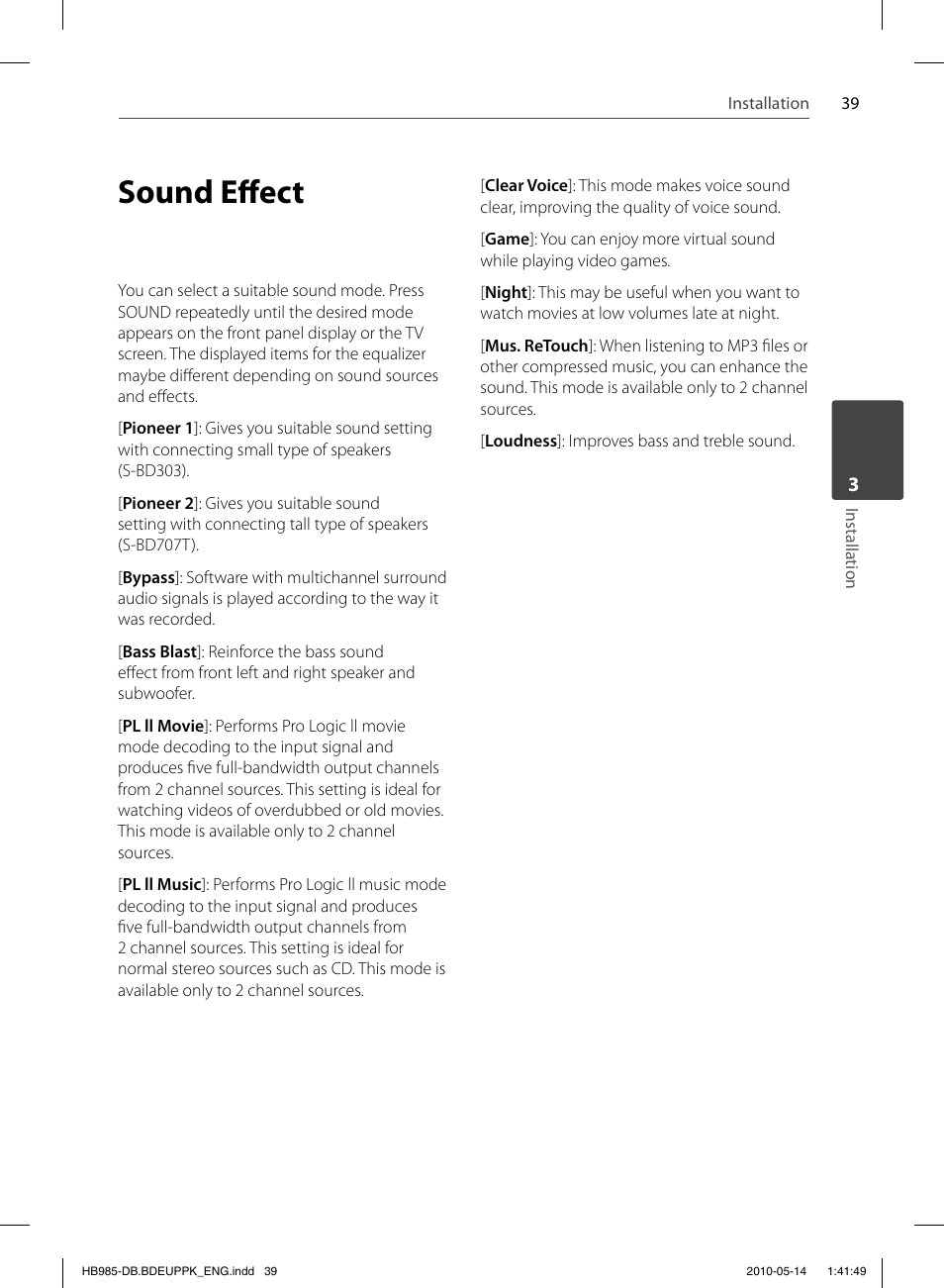 Sound eff ect | Pioneer BCS-303 User Manual | Page 39 / 448