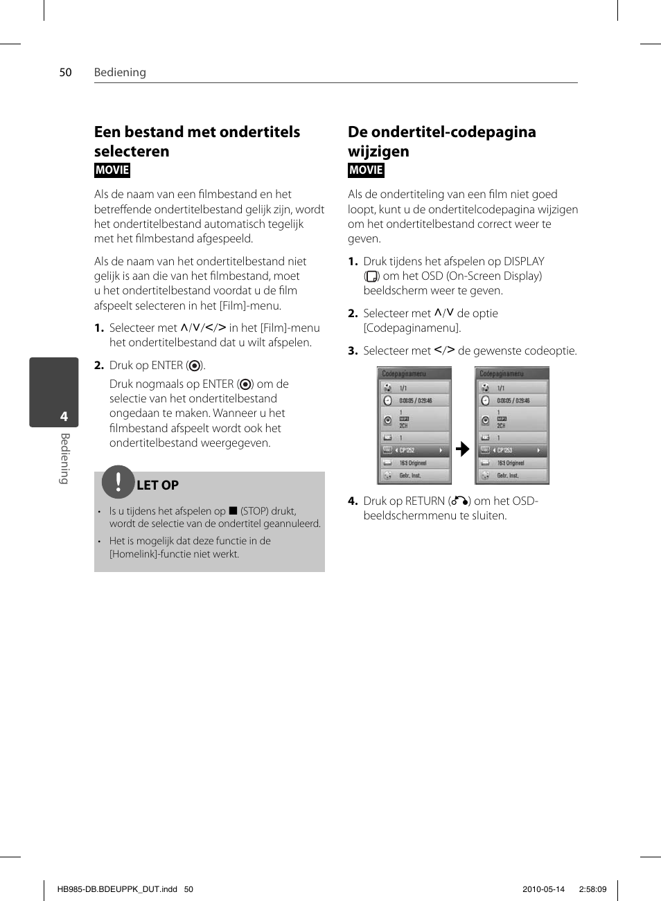 Een bestand met ondertitels selecteren, De ondertitel-codepagina wijzigen | Pioneer BCS-303 User Manual | Page 420 / 448