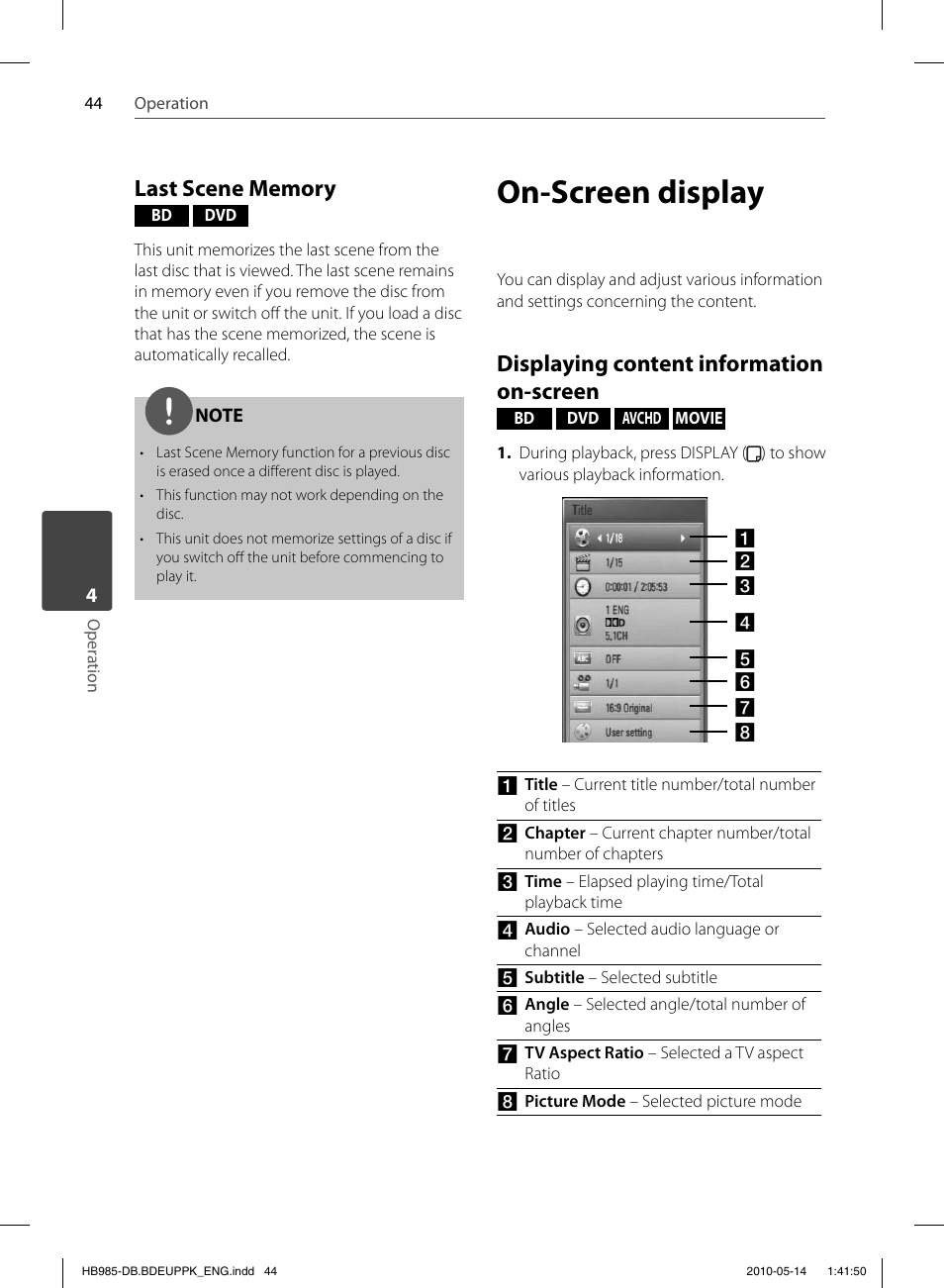 On-screen display, Displaying content information on-screen | Pioneer BCS-303 User Manual | Page 44 / 448