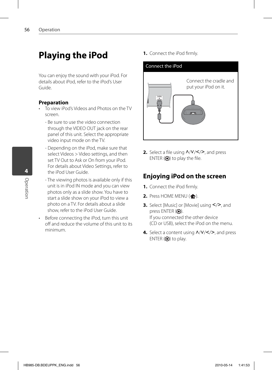 Playing the ipod, Enjoying ipod on the screen | Pioneer BCS-303 User Manual | Page 56 / 448