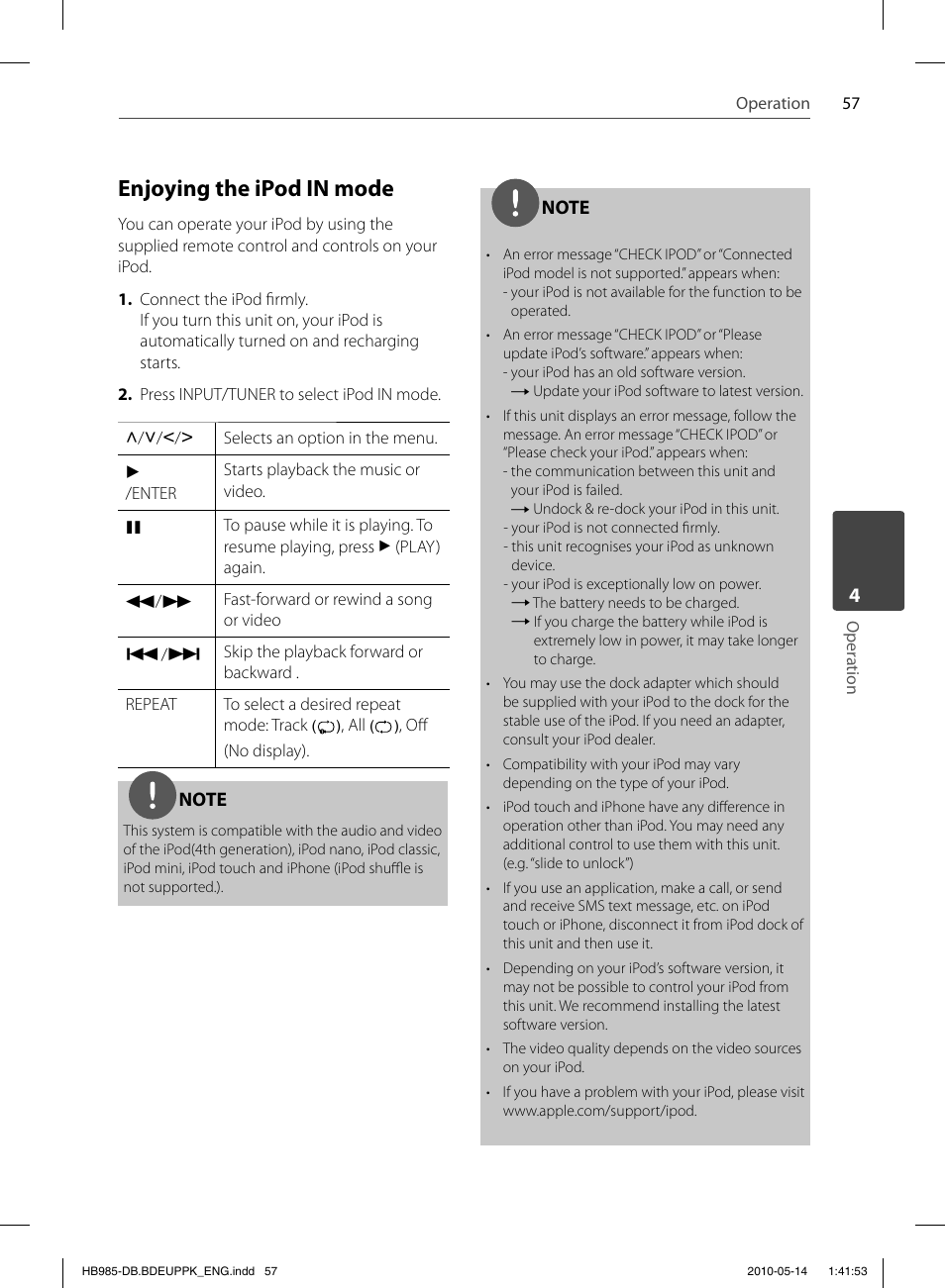 Enjoying the ipod in mode | Pioneer BCS-303 User Manual | Page 57 / 448