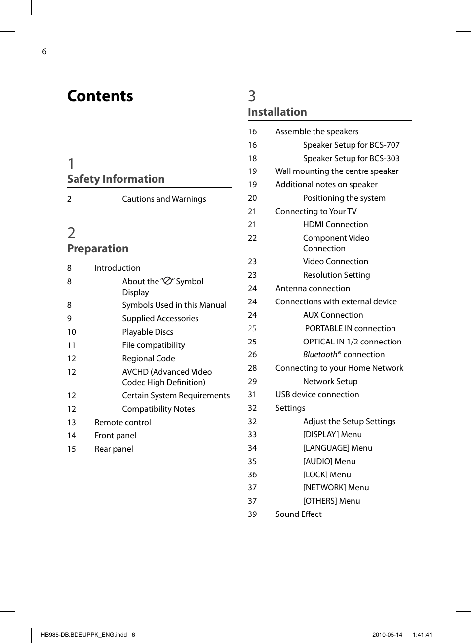 Contents 1, Safety information, Preparation | Installation | Pioneer BCS-303 User Manual | Page 6 / 448