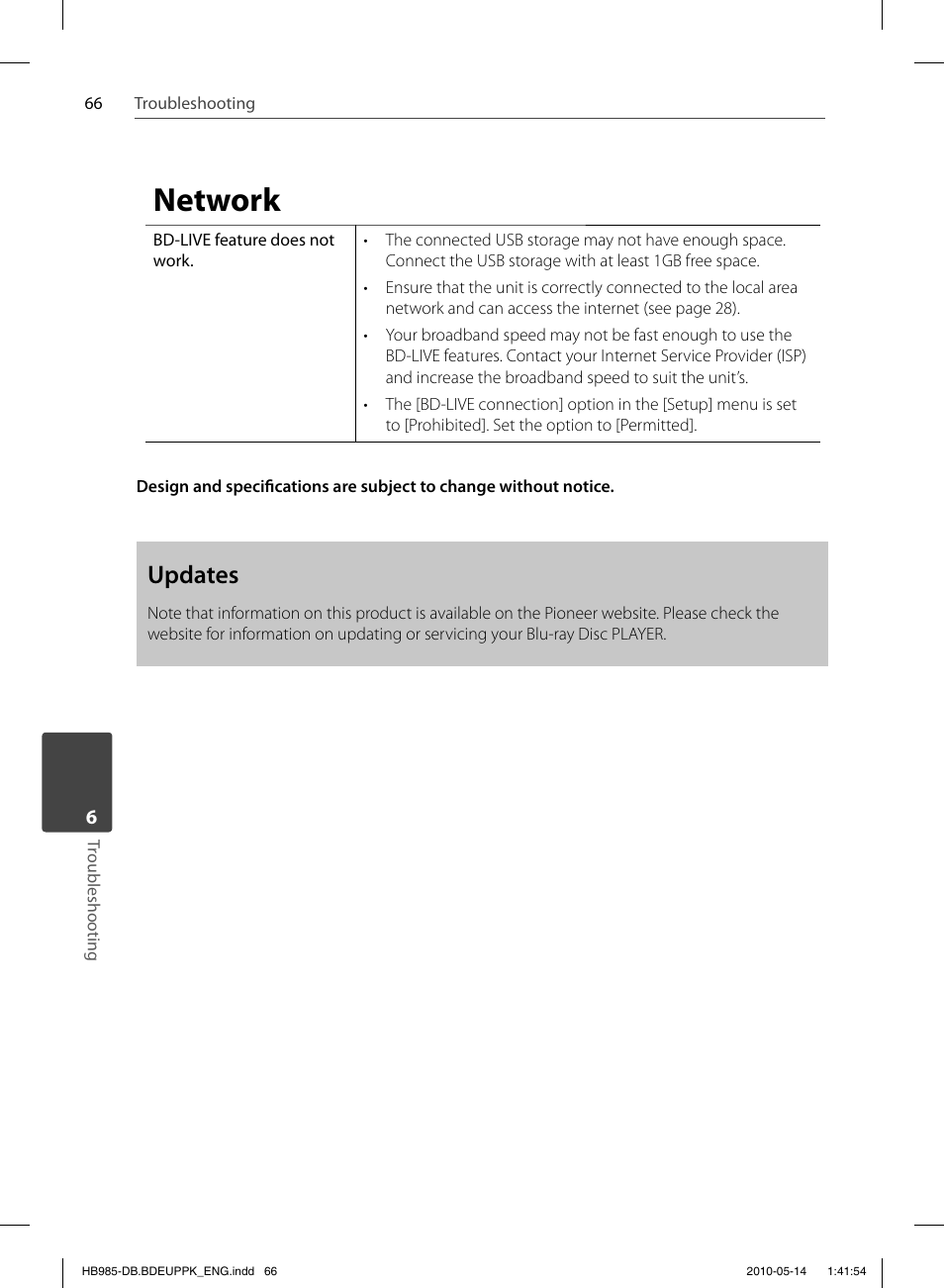 Network, Updates | Pioneer BCS-303 User Manual | Page 66 / 448