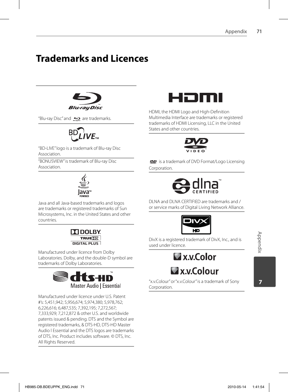 Trademarks and licences | Pioneer BCS-303 User Manual | Page 71 / 448