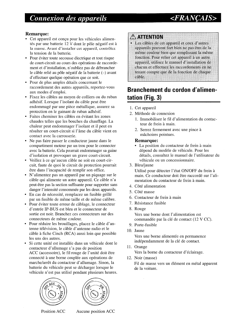 Connexion des appareils, Branchement du cordon d'alimen- tation (fig. 3), Connexion des appareils <français | Pioneer GEX-P7000TVP User Manual | Page 11 / 31