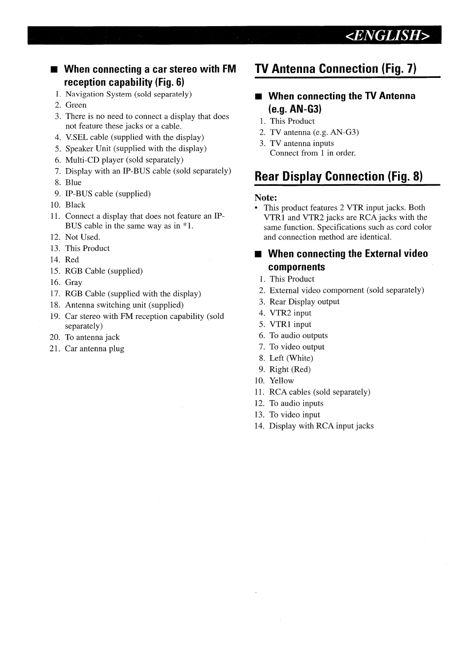 English, Tv antenna connection (fig. 7), Rear display connection (fig. 8) | Pioneer GEX-P7000TVP User Manual | Page 21 / 31