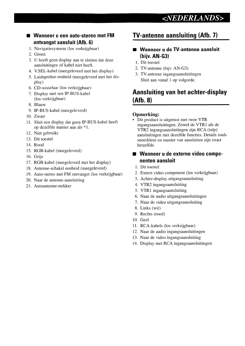 Nederlands, Tv-antenne aansluiting (afb. 7), Aansluiting van het achter-display (afb. 8) | Pioneer GEX-P7000TVP User Manual | Page 31 / 31