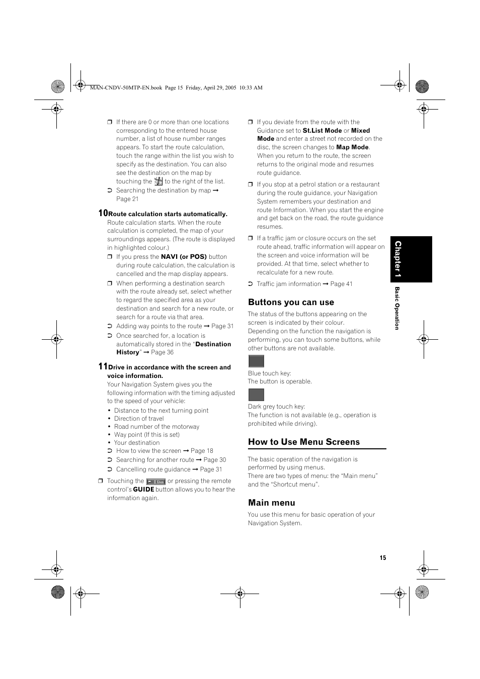 Buttons you can use, How to use menu screens, Main menu | Pioneer CNDV-50MT User Manual | Page 17 / 84