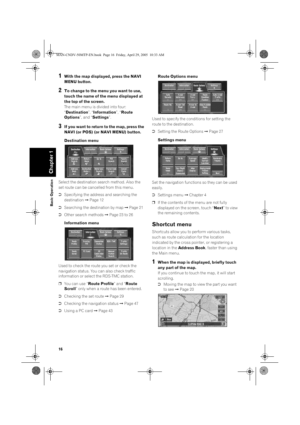 Shortcut menu | Pioneer CNDV-50MT User Manual | Page 18 / 84
