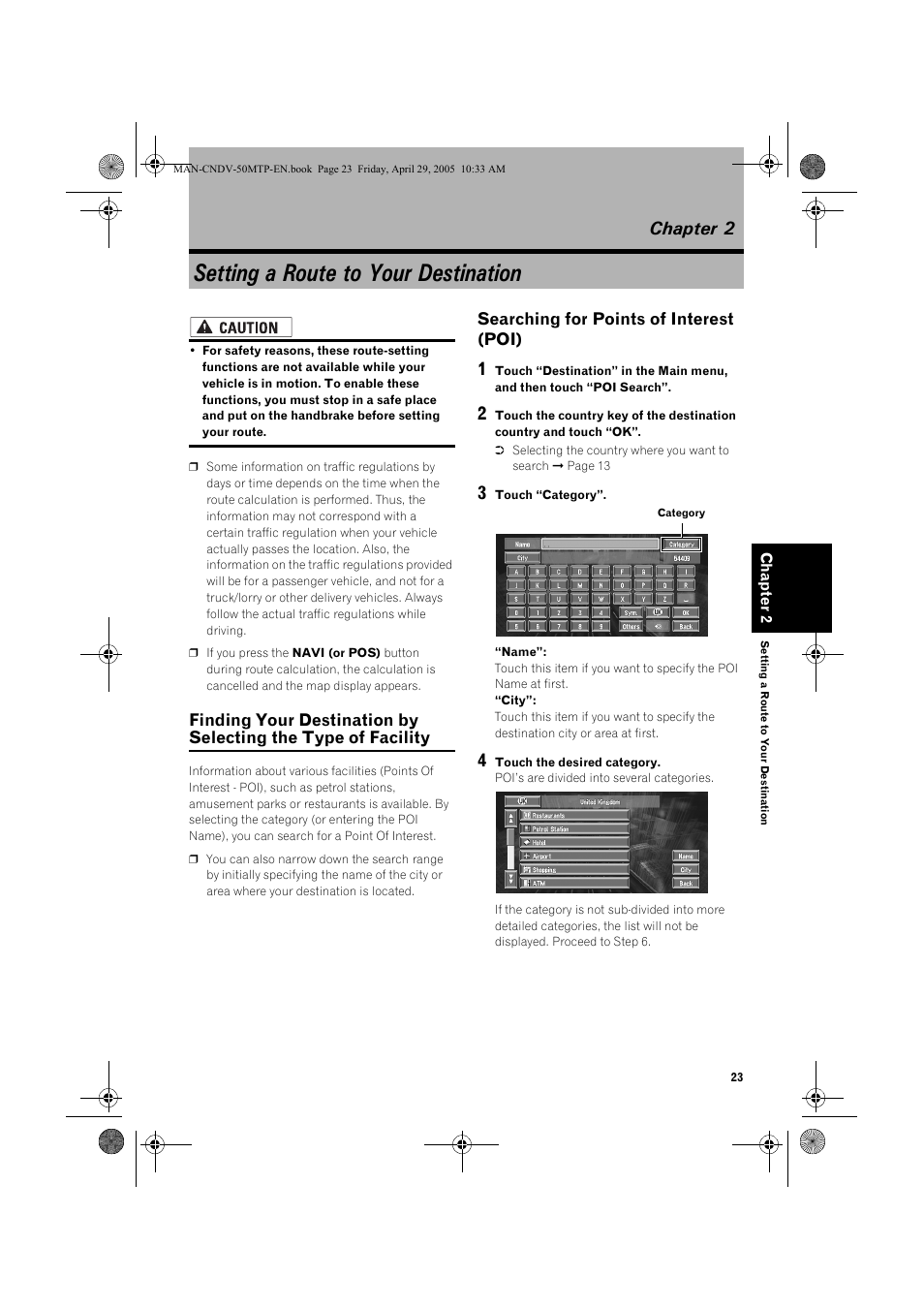 Setting a route to your destination, Chapter 2, Searching for points of interest (poi) | Pioneer CNDV-50MT User Manual | Page 25 / 84
