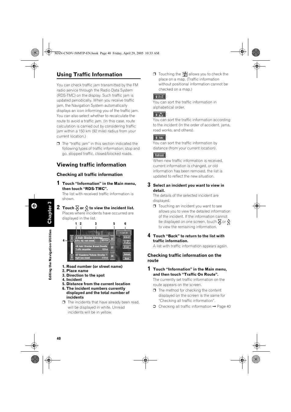 Using traffic information, Viewing traffic information | Pioneer CNDV-50MT User Manual | Page 42 / 84