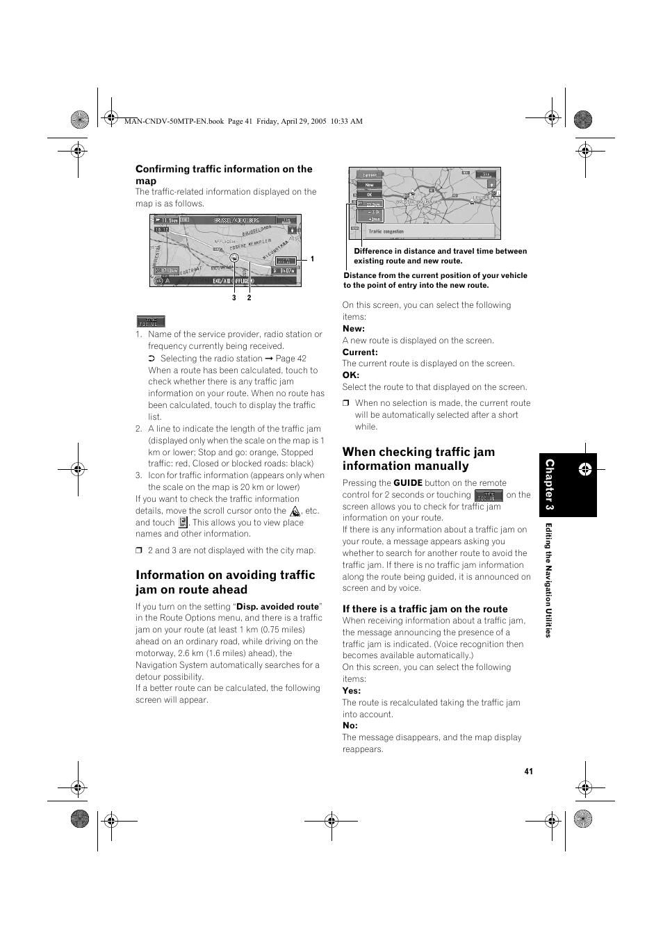 Information on avoiding traffic jam on route ahead, When checking traffic jam information manually | Pioneer CNDV-50MT User Manual | Page 43 / 84
