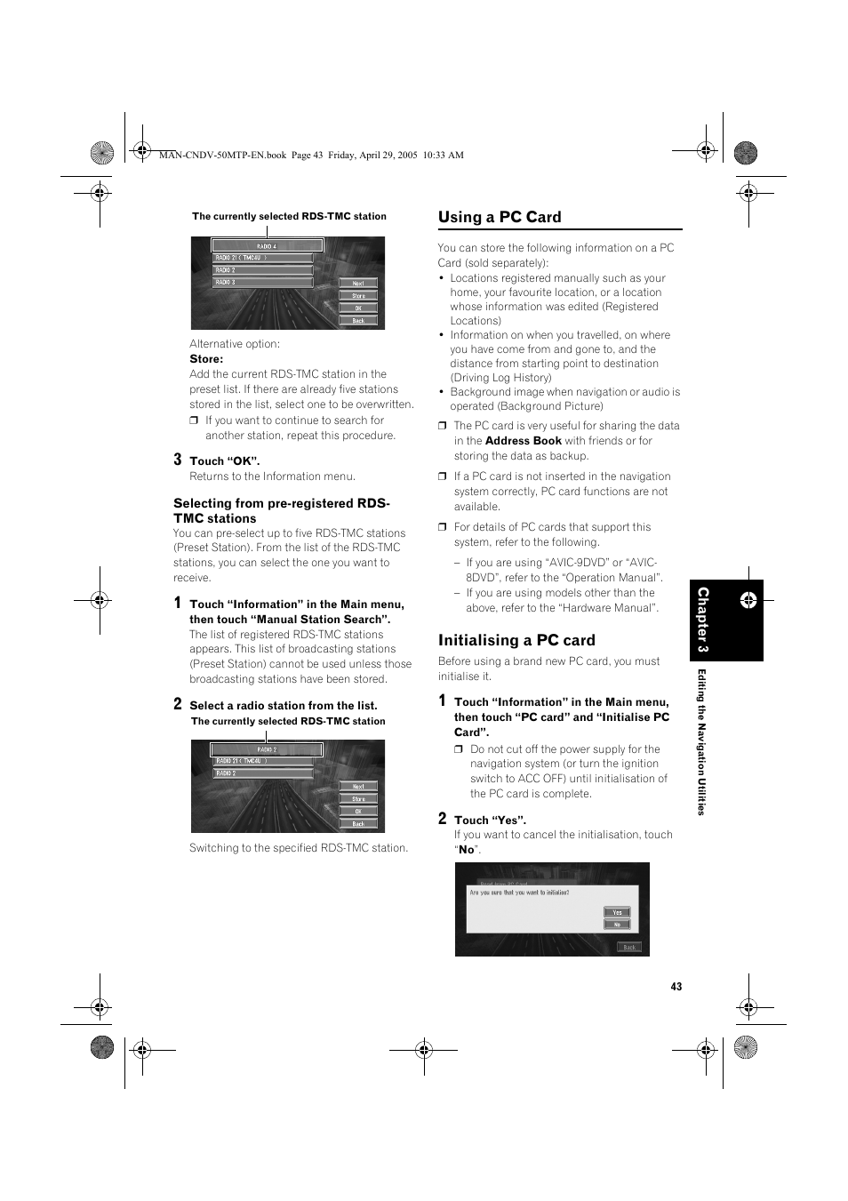 Using a pc card, Initialising a pc card | Pioneer CNDV-50MT User Manual | Page 45 / 84