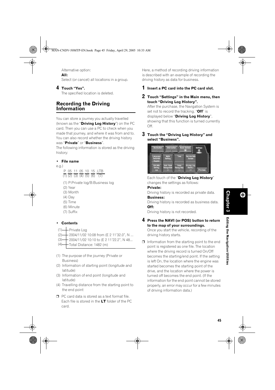 Recording the driving information | Pioneer CNDV-50MT User Manual | Page 47 / 84