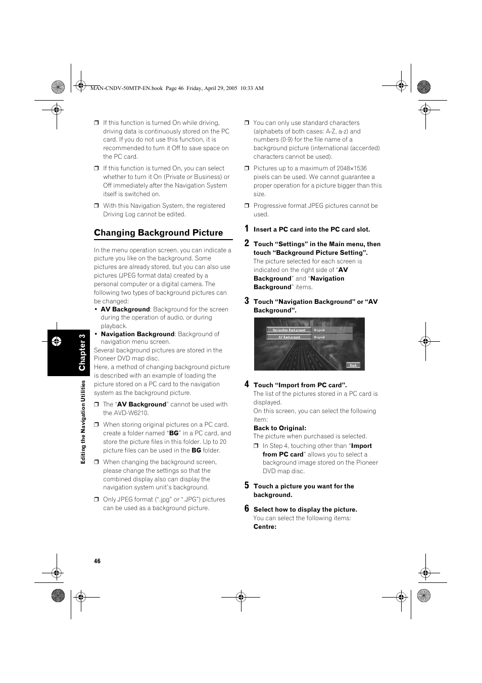 Changing background picture | Pioneer CNDV-50MT User Manual | Page 48 / 84