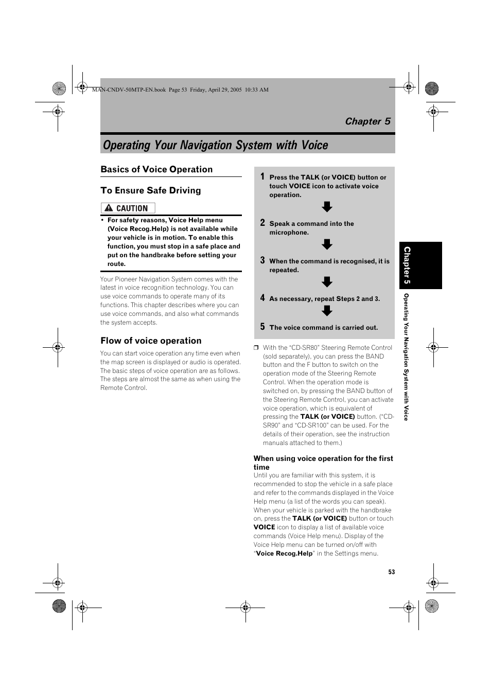 Operating your navigation system with voice, Chapter 5 | Pioneer CNDV-50MT User Manual | Page 55 / 84
