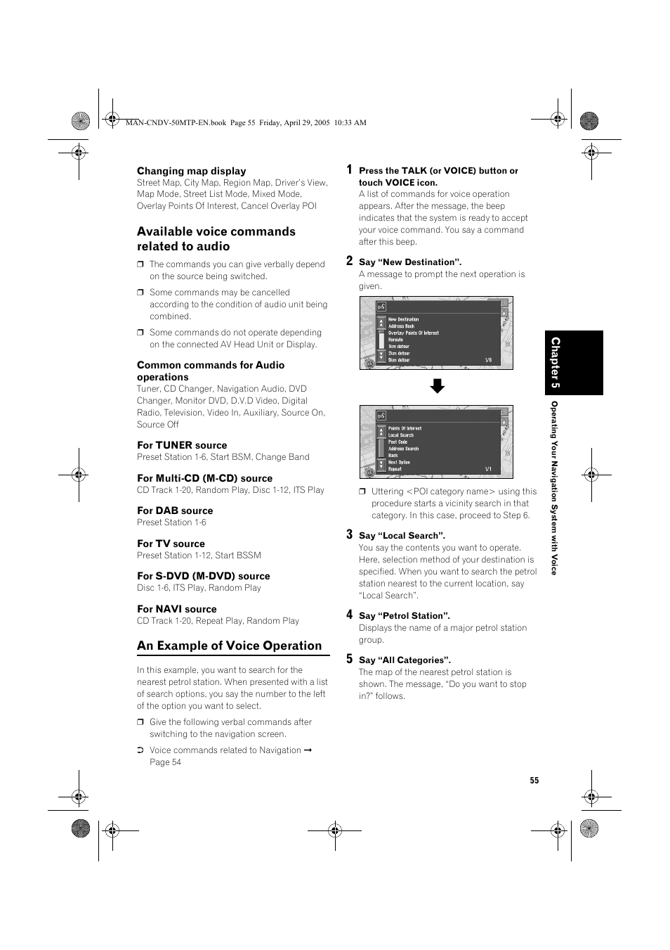 Available voice commands related to audio, An example of voice operation | Pioneer CNDV-50MT User Manual | Page 57 / 84
