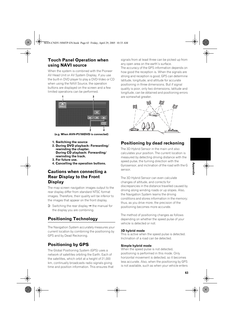 Touch panel operation when using navi source, Positioning technology, Positioning by gps | Positioning by dead reckoning | Pioneer CNDV-50MT User Manual | Page 65 / 84
