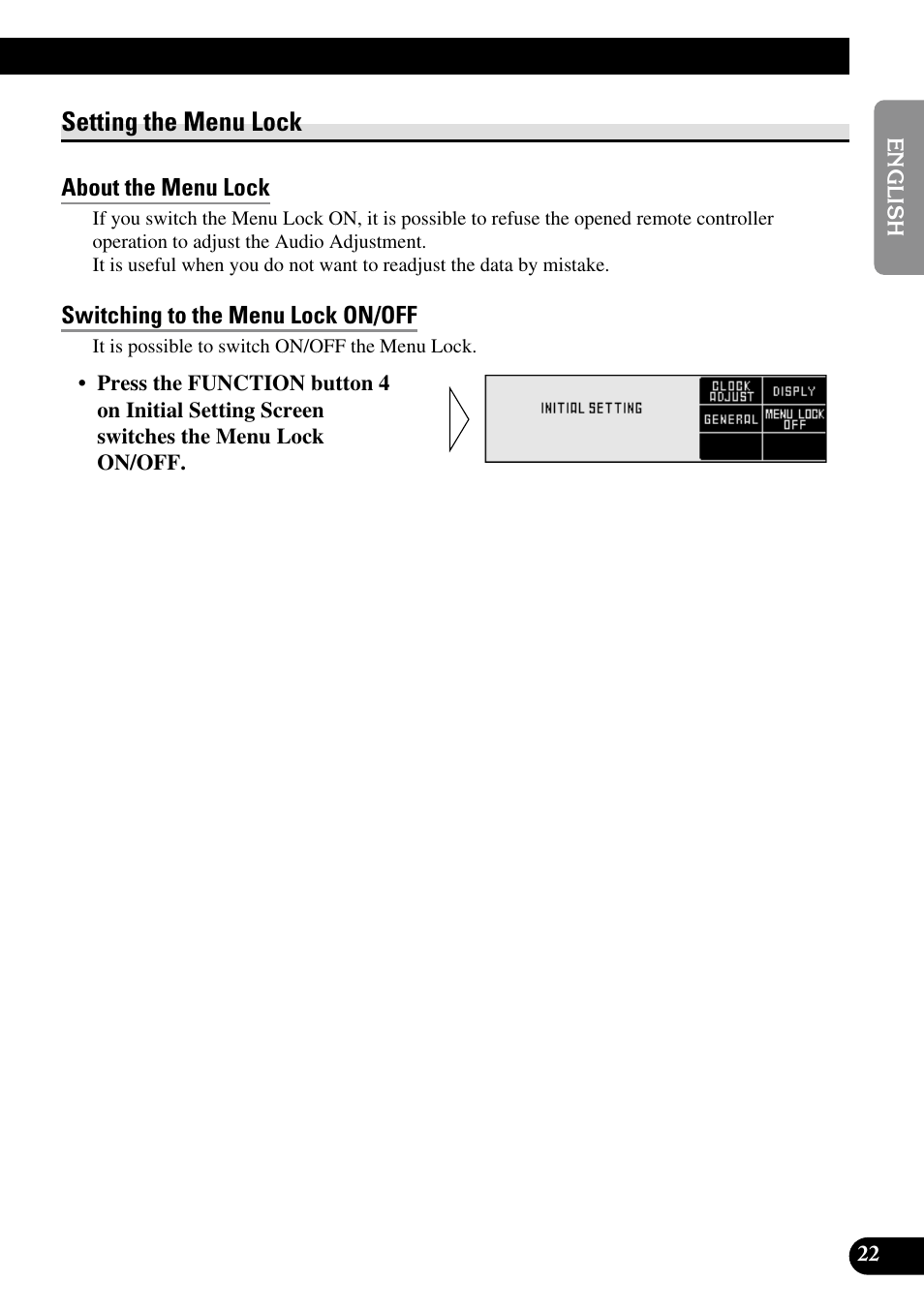 Setting the menu lock, About the menu lock, Switching to the menu lock on/off | Pioneer RS-D7R User Manual | Page 23 / 91