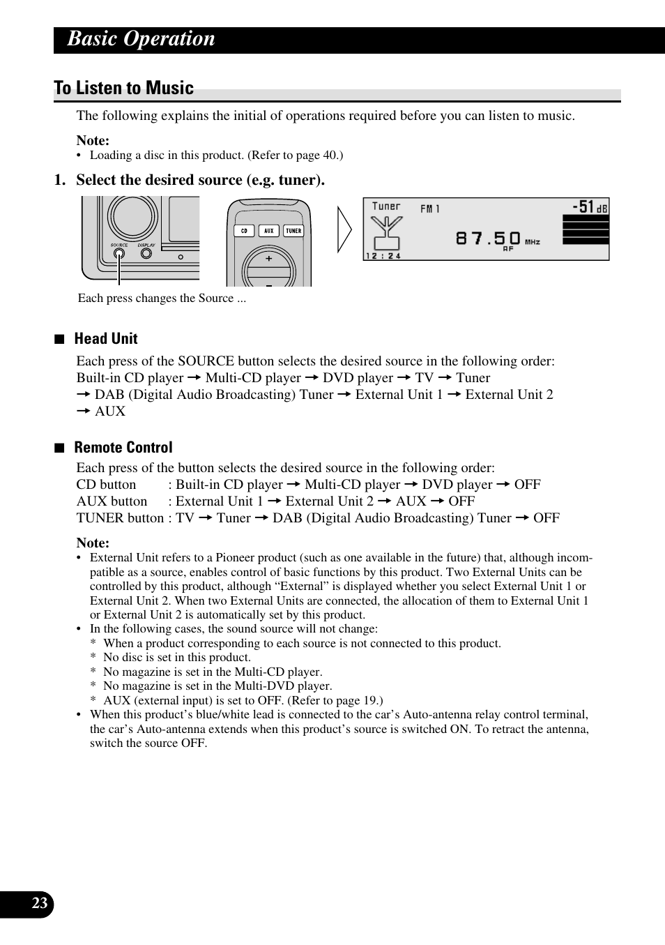 Basic operation, To listen to music | Pioneer RS-D7R User Manual | Page 24 / 91