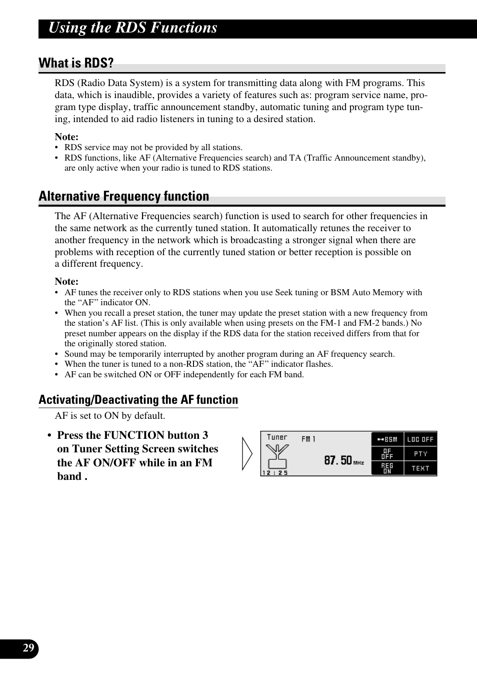 Using the rds functions, What is rds? alternative frequency function, Activating/deactivating the af function | What is rds, Alternative frequency function | Pioneer RS-D7R User Manual | Page 30 / 91