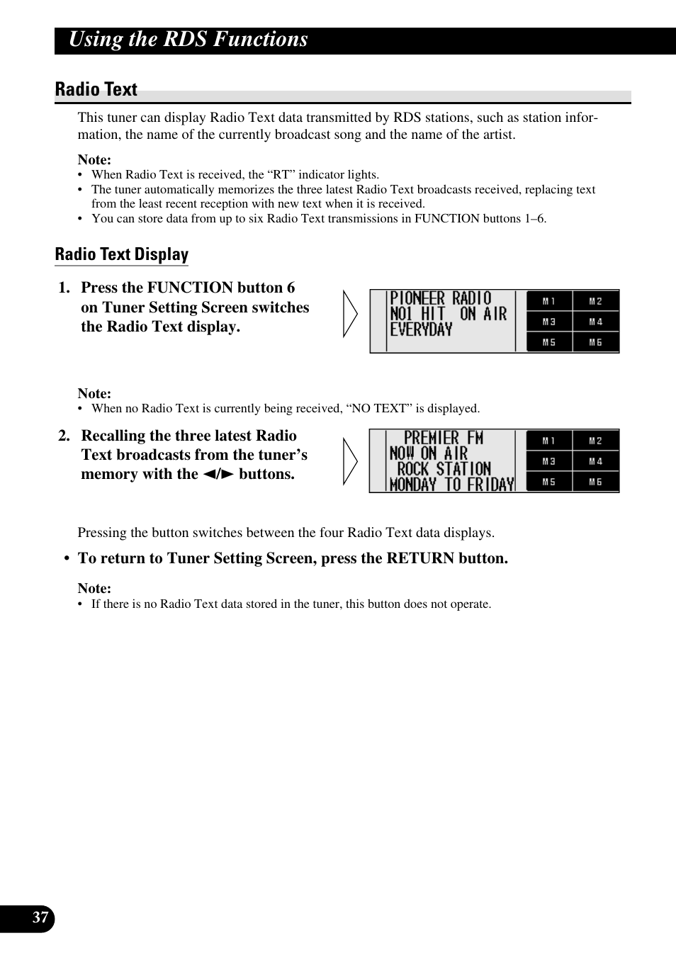 Radio text, Radio text display, Using the rds functions | Pioneer RS-D7R User Manual | Page 38 / 91