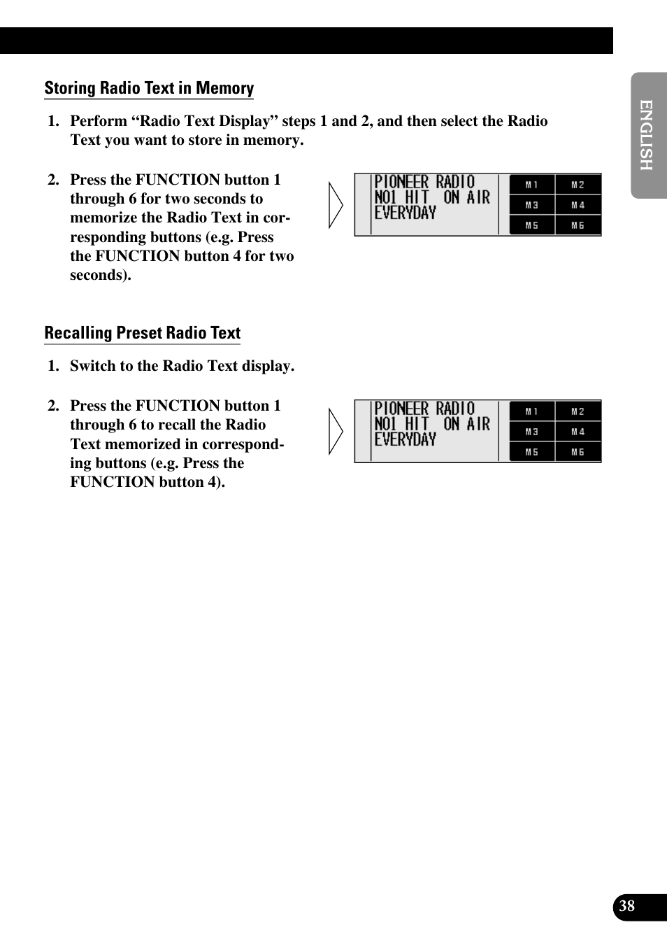Storing radio text in memory, Recalling preset radio text | Pioneer RS-D7R User Manual | Page 39 / 91