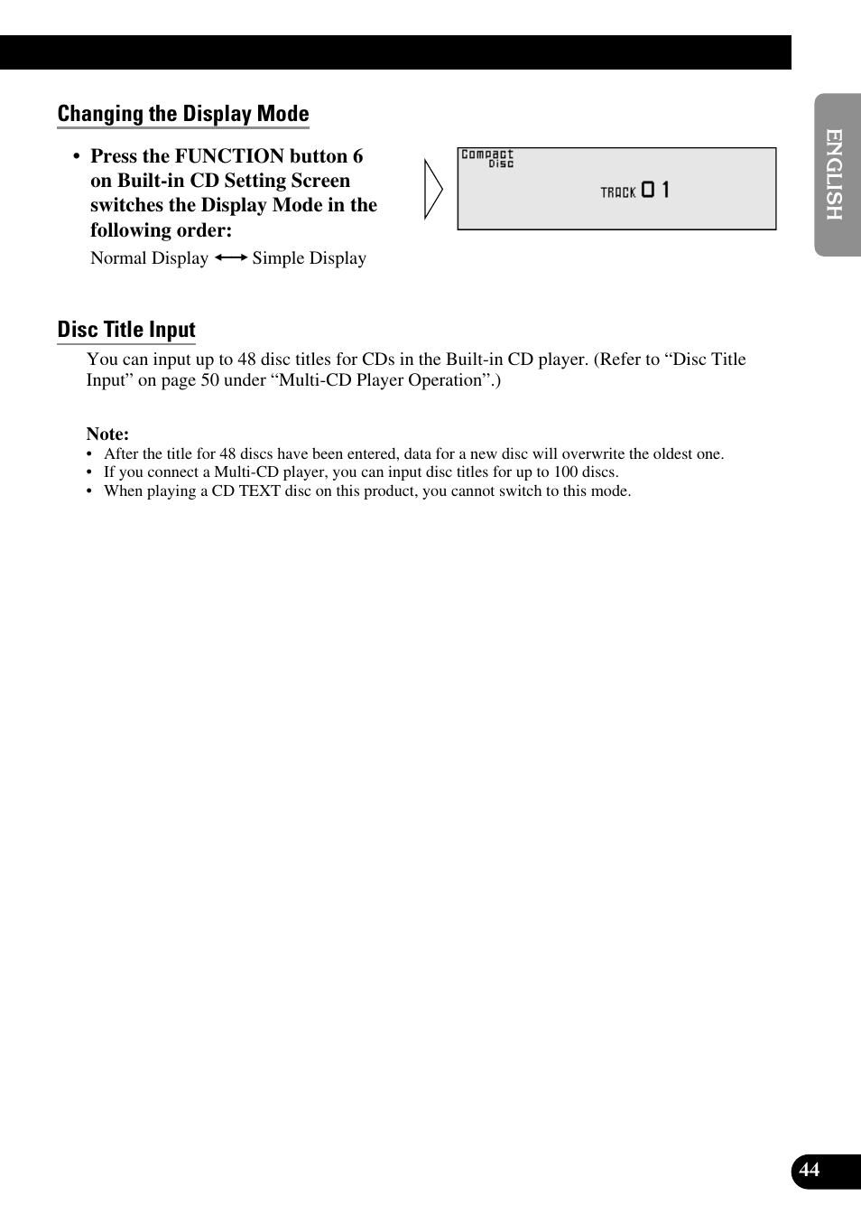 Changing the display mode, Disc title input | Pioneer RS-D7R User Manual | Page 45 / 91