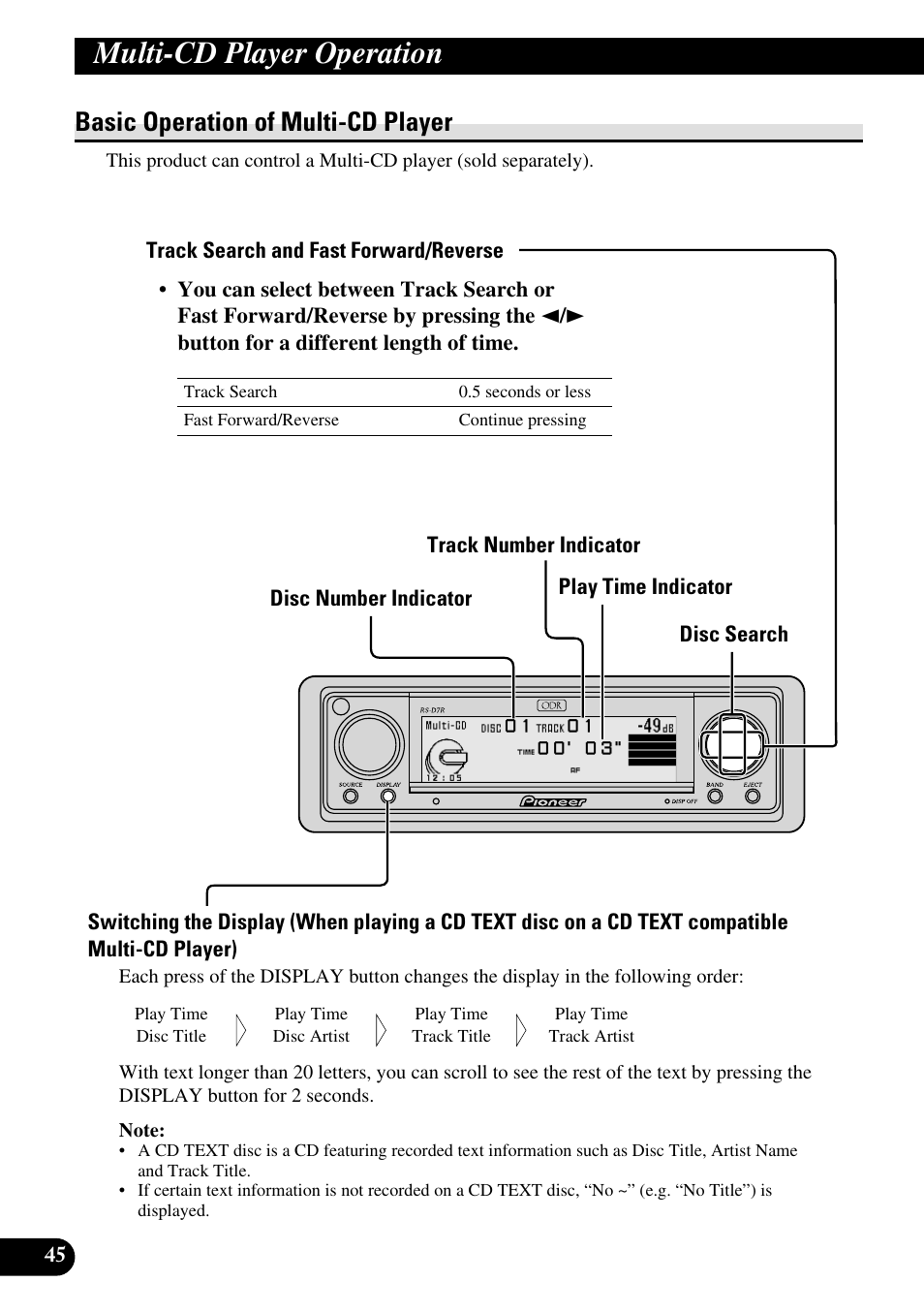 Multi-cd player operation, Basic operation of multi-cd player | Pioneer RS-D7R User Manual | Page 46 / 91