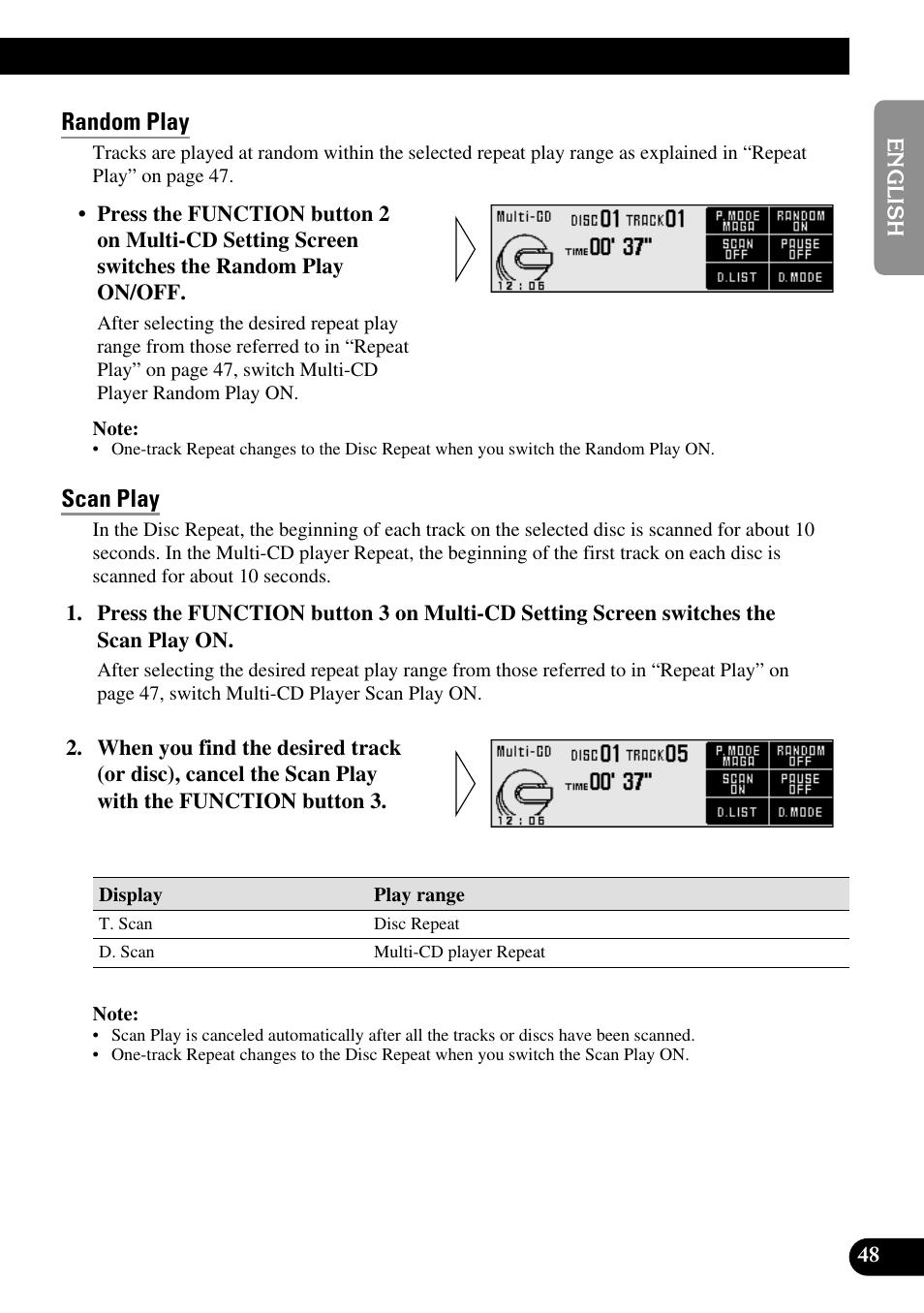 Random play, Scan play | Pioneer RS-D7R User Manual | Page 49 / 91