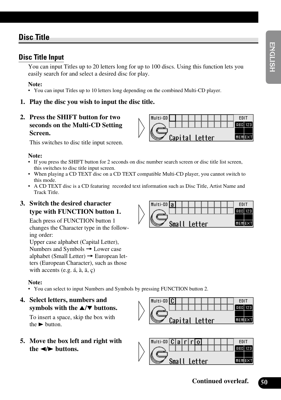 Disc title, Disc title input | Pioneer RS-D7R User Manual | Page 51 / 91