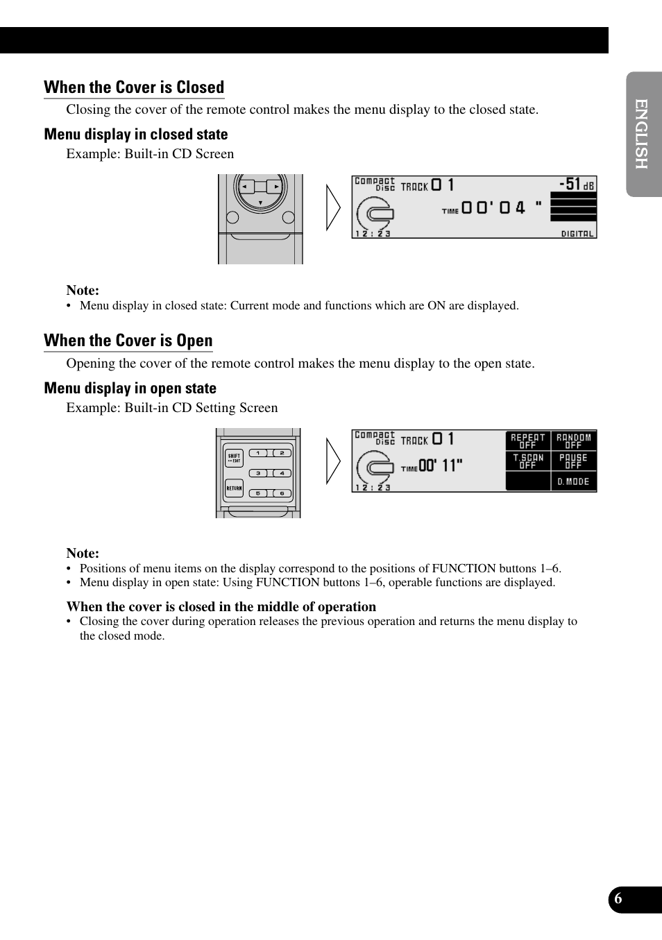 When the cover is closed, When the cover is open | Pioneer RS-D7R User Manual | Page 7 / 91