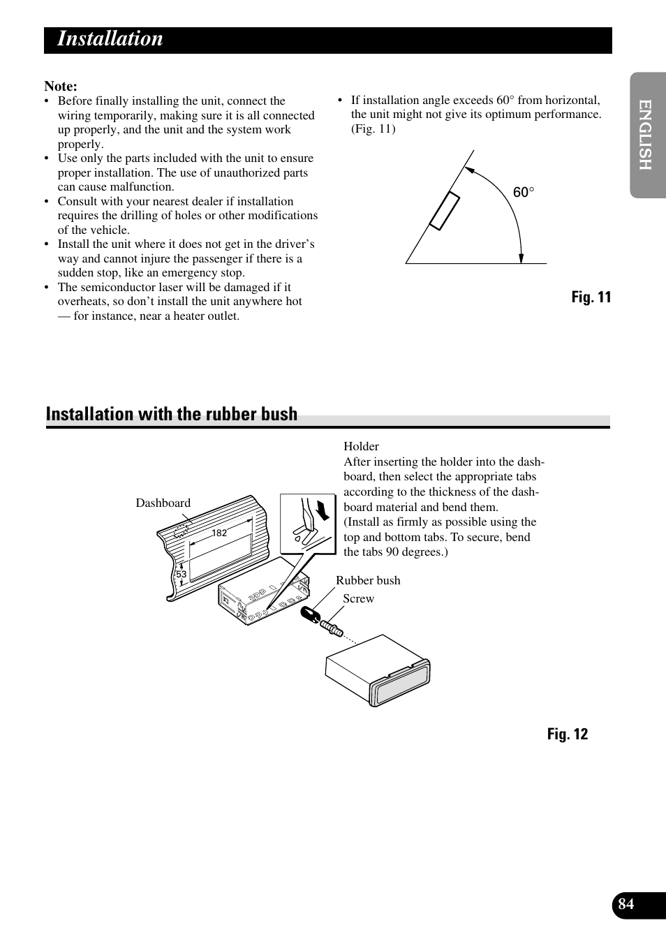 Installation, Installation with the rubber bush | Pioneer RS-D7R User Manual | Page 85 / 91