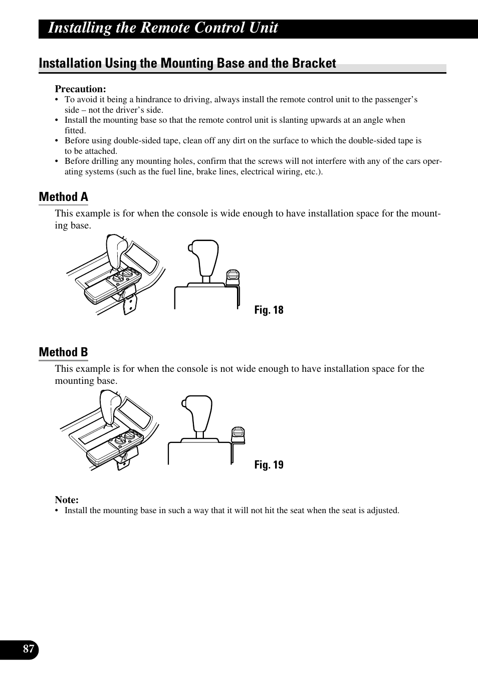 Installation using the mounting base, And the bracket, Method a | Method b, Installing the remote control unit | Pioneer RS-D7R User Manual | Page 88 / 91
