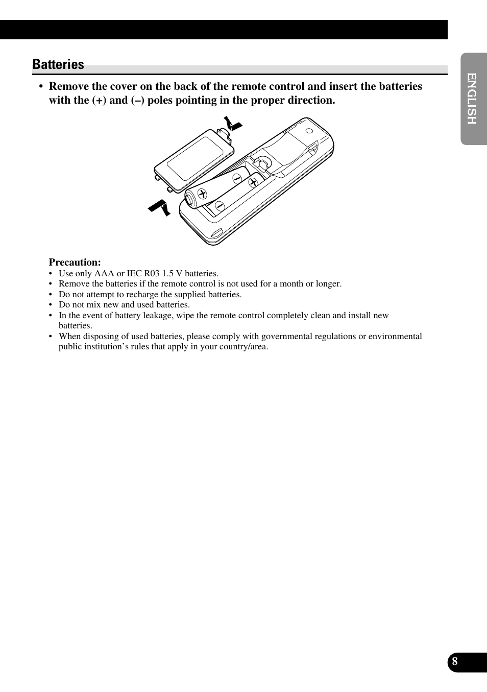Batteries | Pioneer RS-D7R User Manual | Page 9 / 91