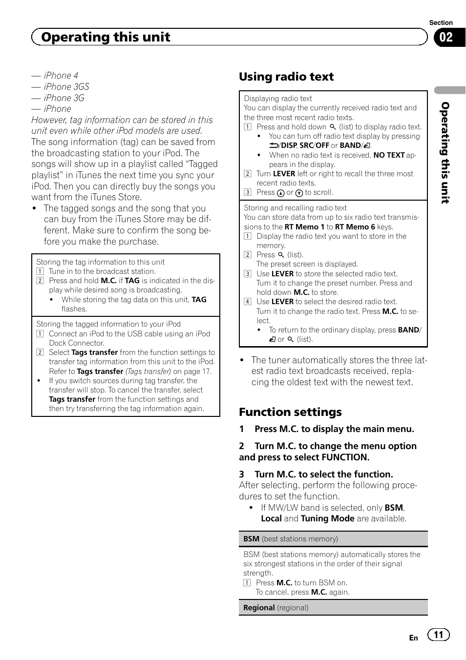 Using radio text, Function settings, Operating this unit | Pioneer DEH-80PRS User Manual | Page 11 / 52