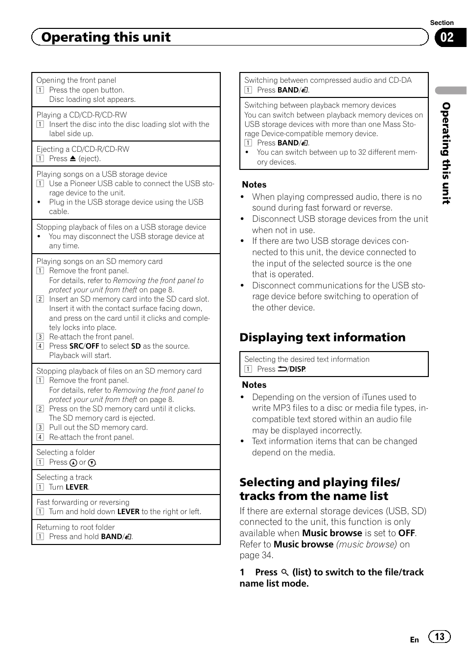 Displaying text information, Operating this unit | Pioneer DEH-80PRS User Manual | Page 13 / 52