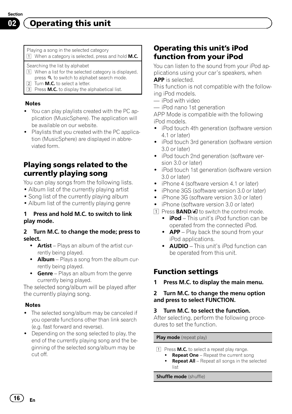 02 operating this unit, Function settings | Pioneer DEH-80PRS User Manual | Page 16 / 52