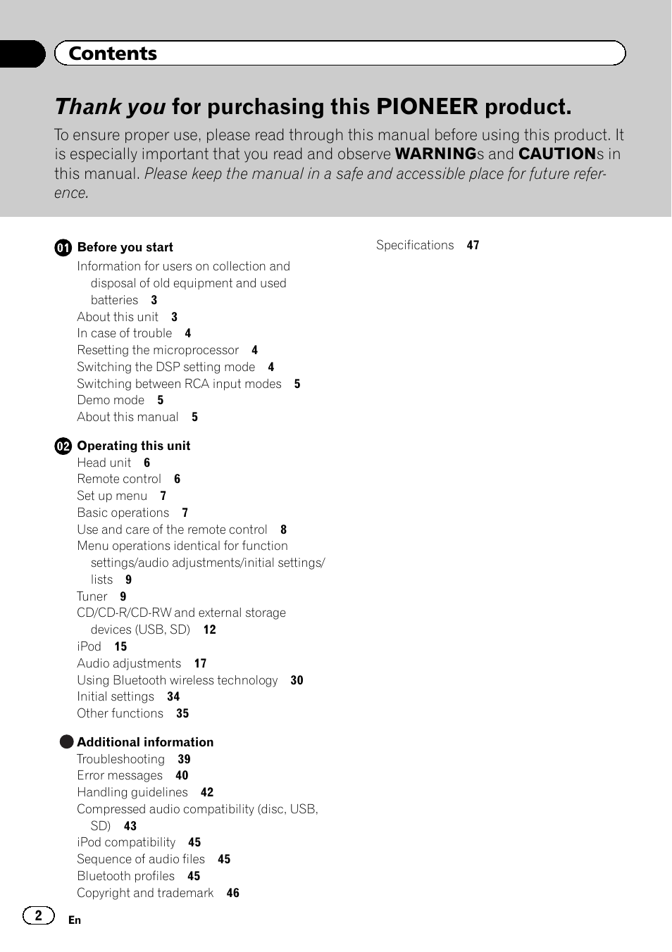 Pioneer DEH-80PRS User Manual | Page 2 / 52