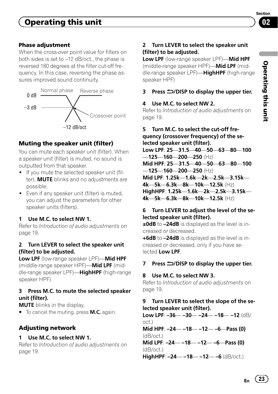 Adjusting network, Operating this unit | Pioneer DEH-80PRS User Manual | Page 23 / 52