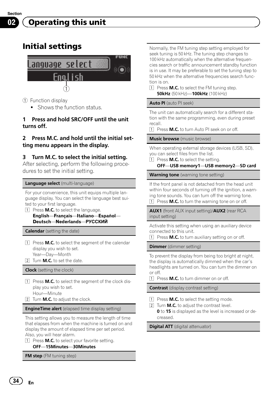 Initial settings, Music browse (music browse) on, 02 operating this unit | Pioneer DEH-80PRS User Manual | Page 34 / 52